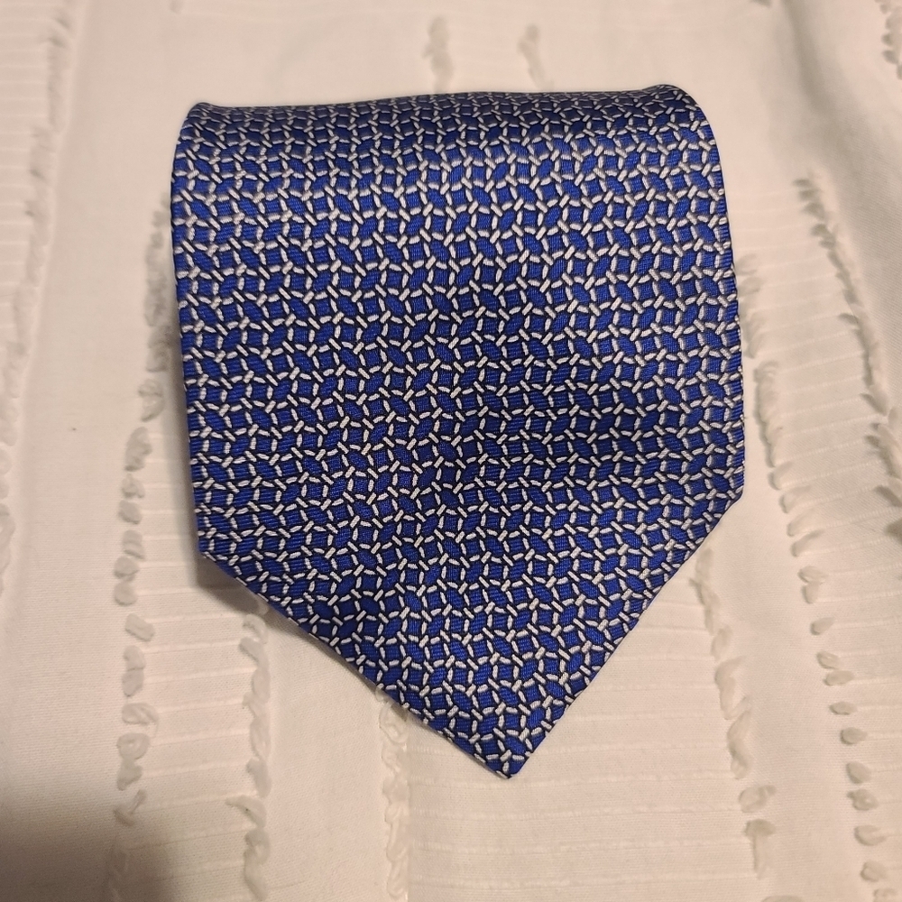 Lands End Navy Chain Link Design Silk Neck Tie